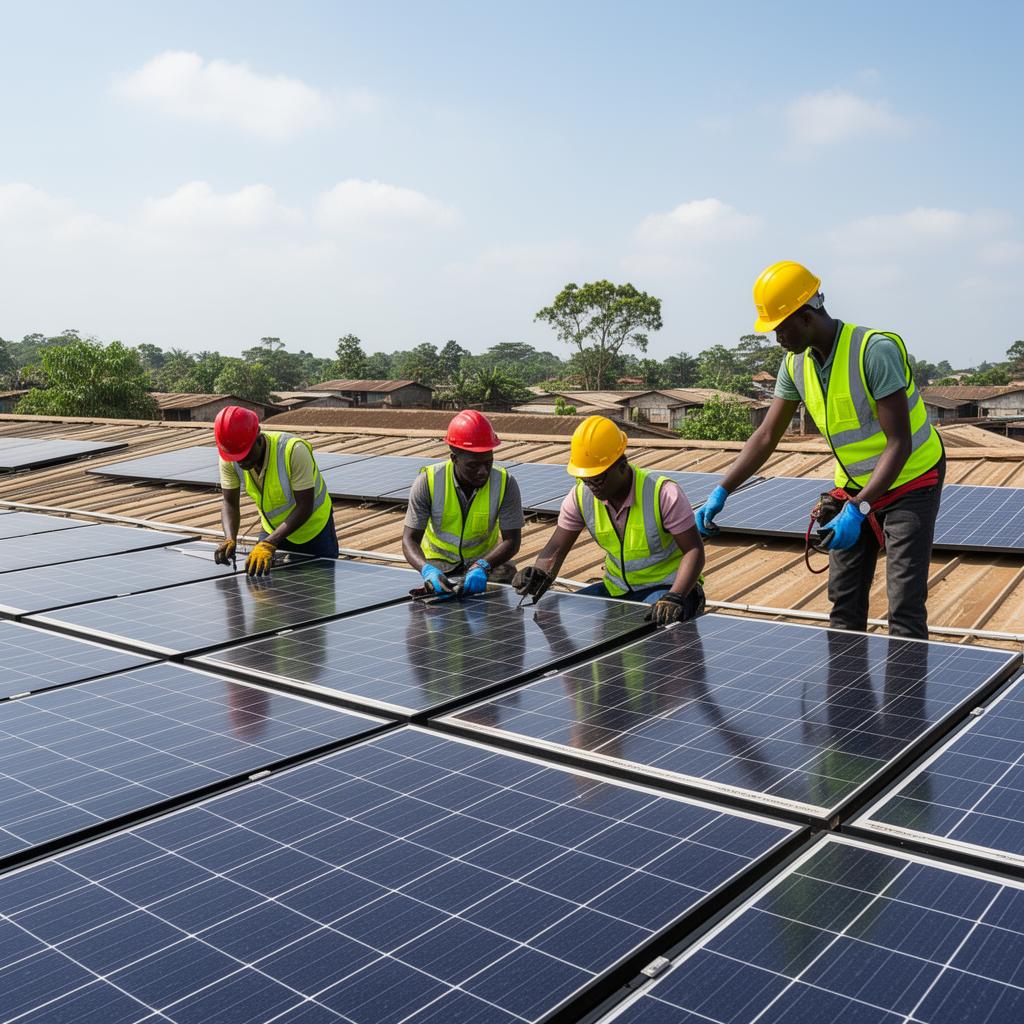 LeoneGen technicians installing solar panels